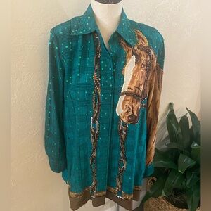 Vintage 80’s Diane Gilman Horse themed Equestrian Sequined Blouse Sz S/M